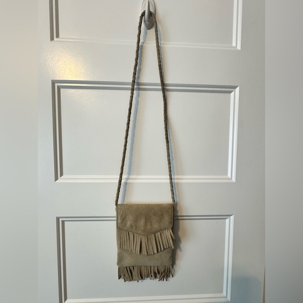 Vintage L.L. Bean Tan Suede Fringe Crossbody Bag Boho Western - Picture 7 of 10